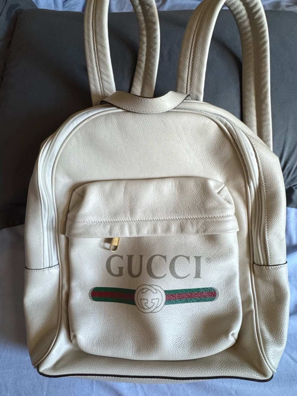 Gucci Cream Leather Backpack with Green-Red Web Accent